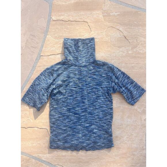 Free People M Blue Striped Elbow Sleeves Turtleneck Top Blouse - Picture 1 of 6